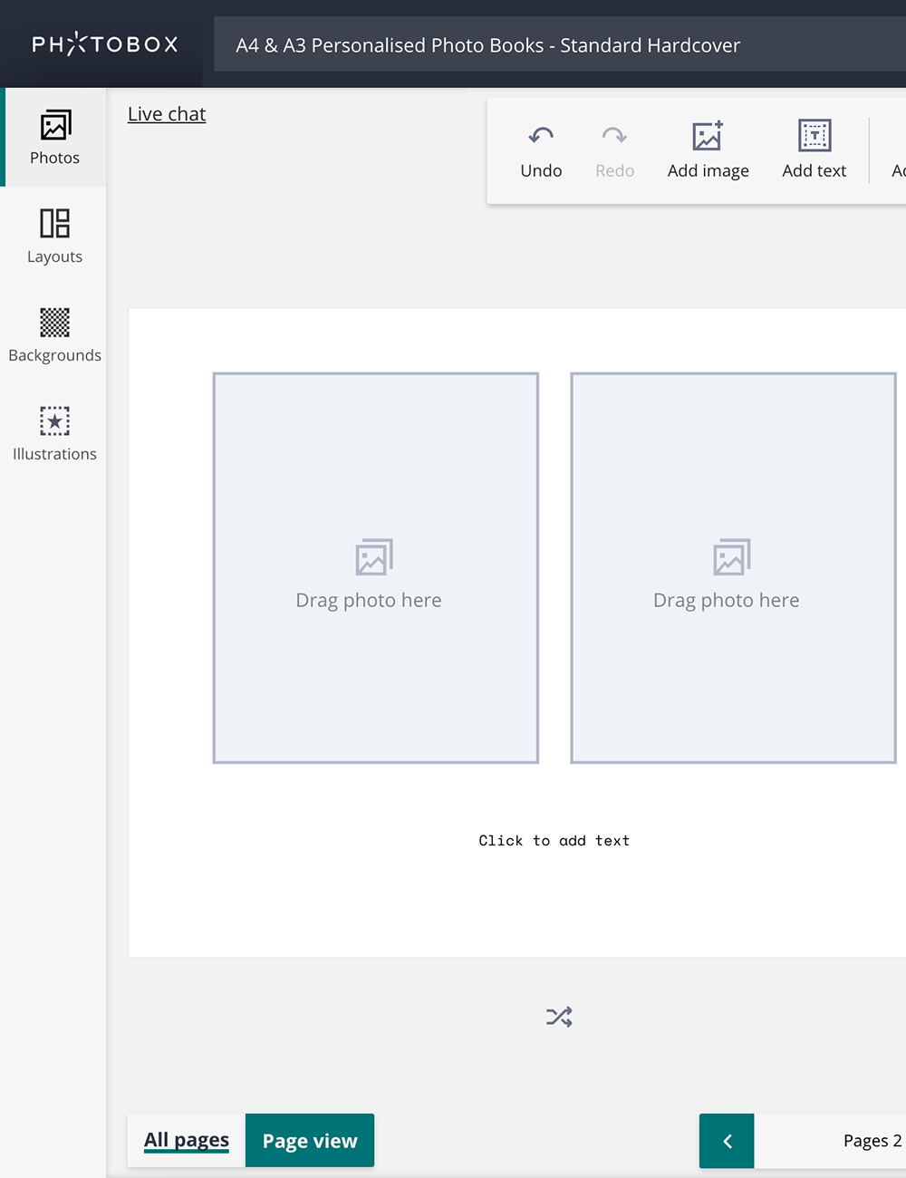 Screenshot of the Photobox editor